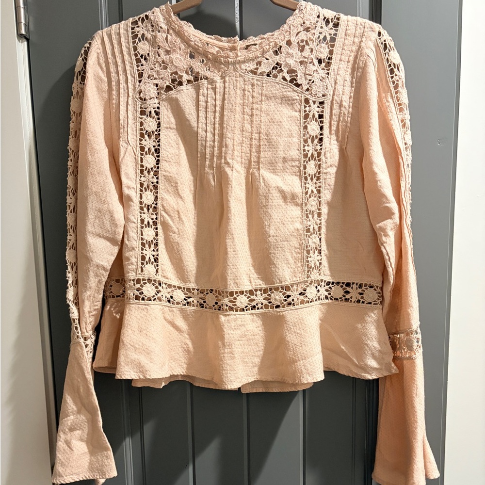 Free People Blush Lace Boho Blouse | Size S